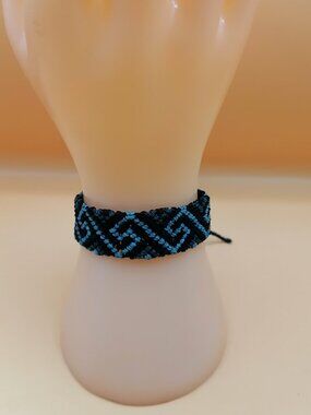 Handmade Geometric Pattern Macrame Bracelet in Black and Blue